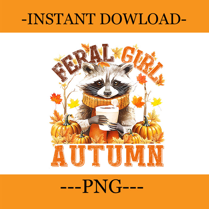 Feral Girl Autumn Raccoon PNG, Raccoon Autumn PNG, Racoon Halloween PNG