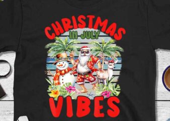 Christmas In July Vibes Santa Claus Snowman PNG t shirt vector file