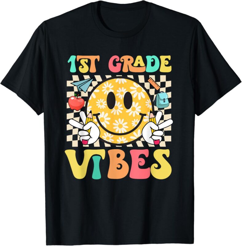 1st Grade Vibes Smile Face Back to School Girls First Grade T-Shirt