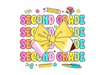 2nd Grade Teacher Pencil Coquette Bow Back To School PNG, Second Grade PNG