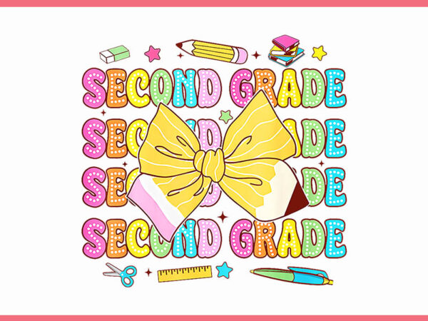 2nd grade teacher pencil coquette bow back to school png, second grade png