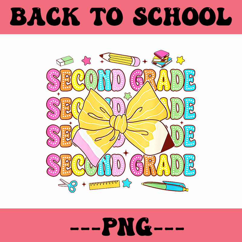 2nd Grade Teacher Pencil Coquette Bow Back To School PNG, Second Grade PNG