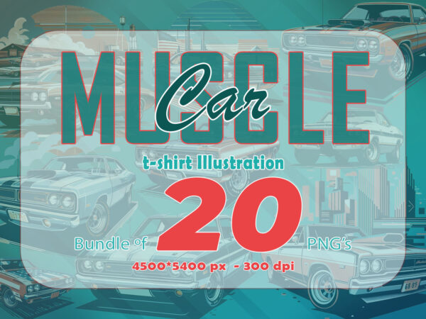 Retro american muscle car t-shirt design bundle with 20 png designs – download instantly