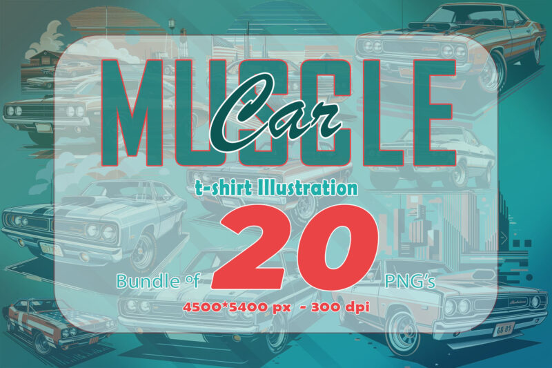 Retro American Muscle Car t-shirt design bundle with 20 png designs – download instantly