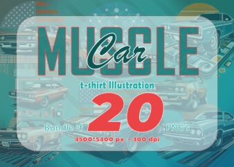 Vintage Muscle Car t-shirt design bundle with 20 png designs – download instantly
