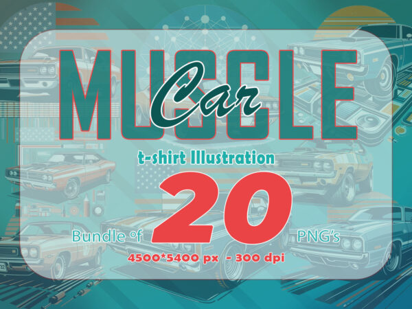 Vintage muscle car t-shirt design bundle with 20 png designs – download instantly