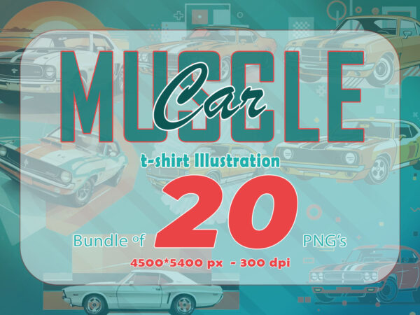 Trendy american muscle car t-shirt design bundle with 20 png designs – download instantly