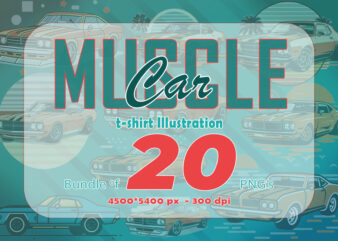 Retro American Muscle Car t-shirt design bundle with 20 png designs – download instantly