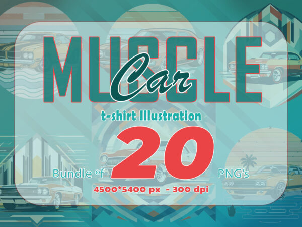 Vintage muscle car t-shirt design bundle with 20 png designs – download instantly