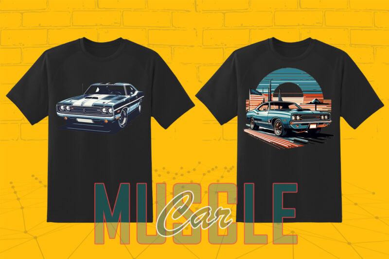 Retro American Muscle Car t-shirt design bundle with 20 png designs – download instantly