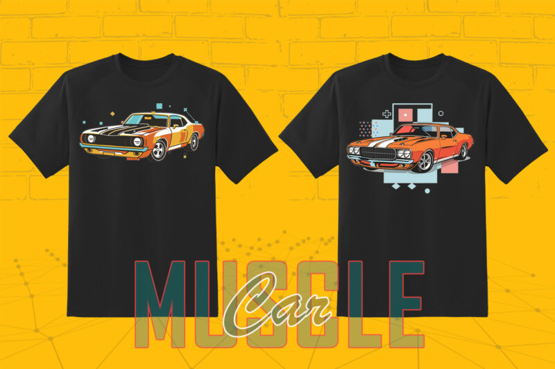 Trendy American Muscle Car t-shirt design bundle with 20 png designs – download instantly