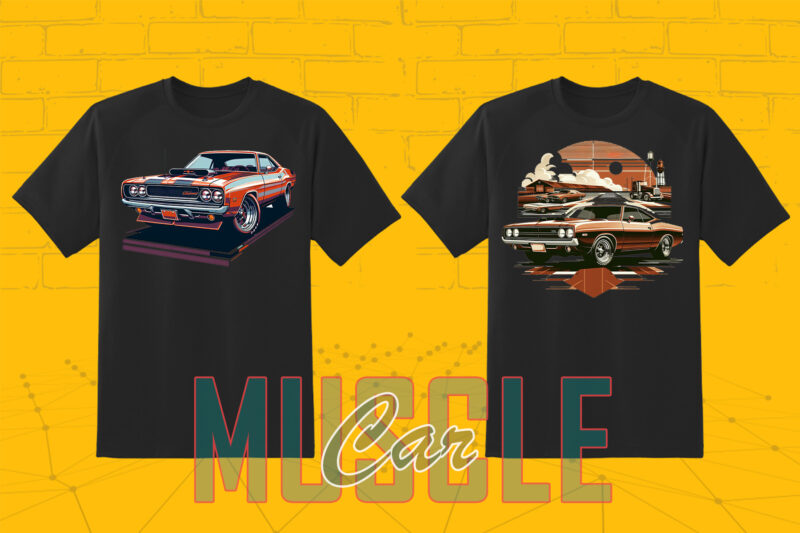 Retro American Muscle Car t-shirt design bundle with 20 png designs – download instantly