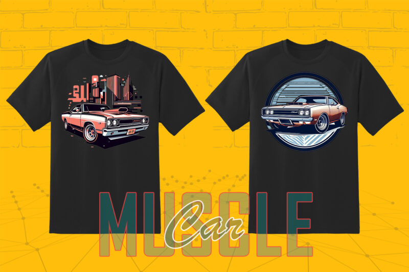 Retro American Muscle Car t-shirt design bundle with 20 png designs – download instantly