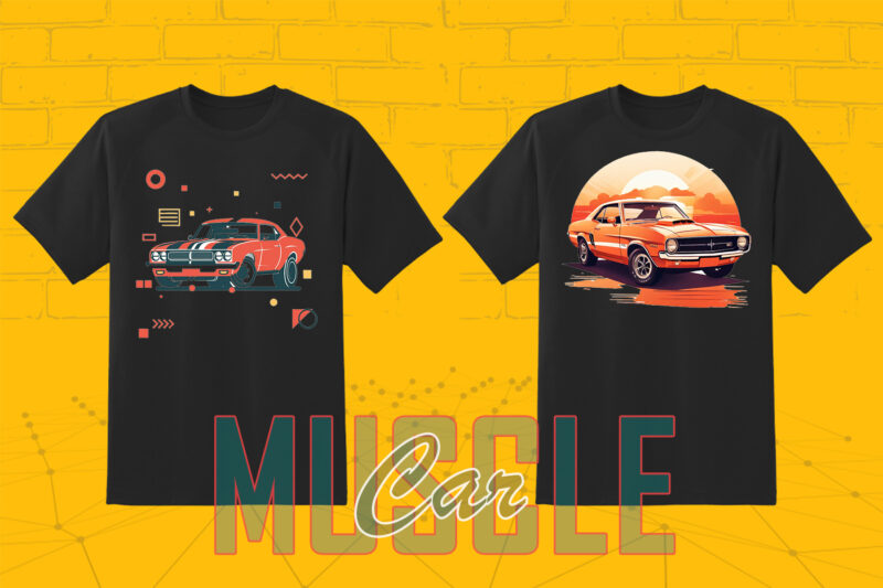 Trendy American Muscle Car t-shirt design bundle with 20 png designs – download instantly