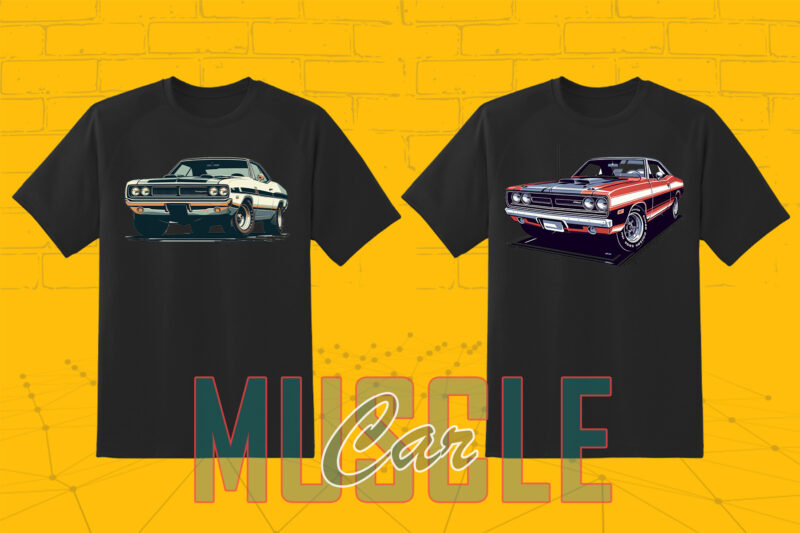 Retro American Muscle Car t-shirt design bundle with 20 png designs – download instantly