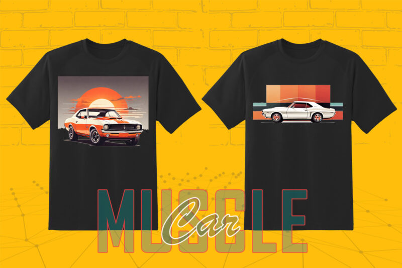 Trendy American Muscle Car t-shirt design bundle with 20 png designs – download instantly