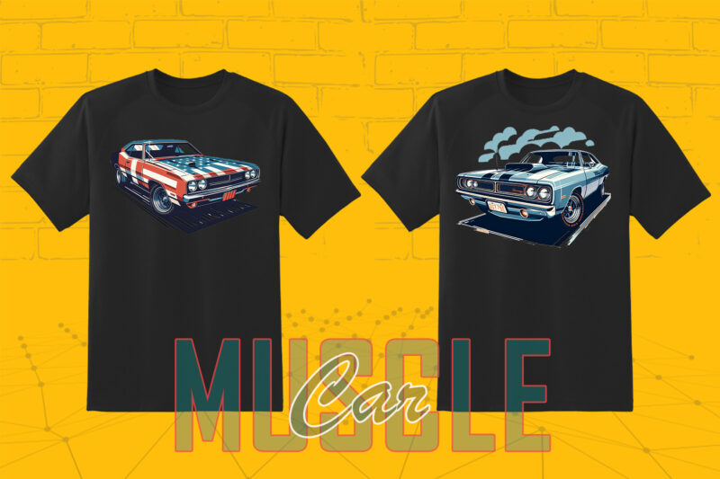 Retro American Muscle Car t-shirt design bundle with 20 png designs – download instantly