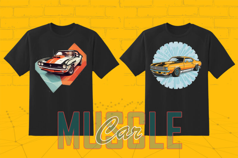 Trendy American Muscle Car t-shirt design bundle with 20 png designs – download instantly