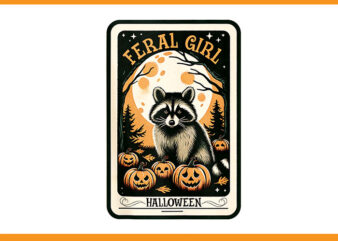 Feral Girl Halloween Raccoon Tarot PNG, Halloween Raccoon Tarot PNG