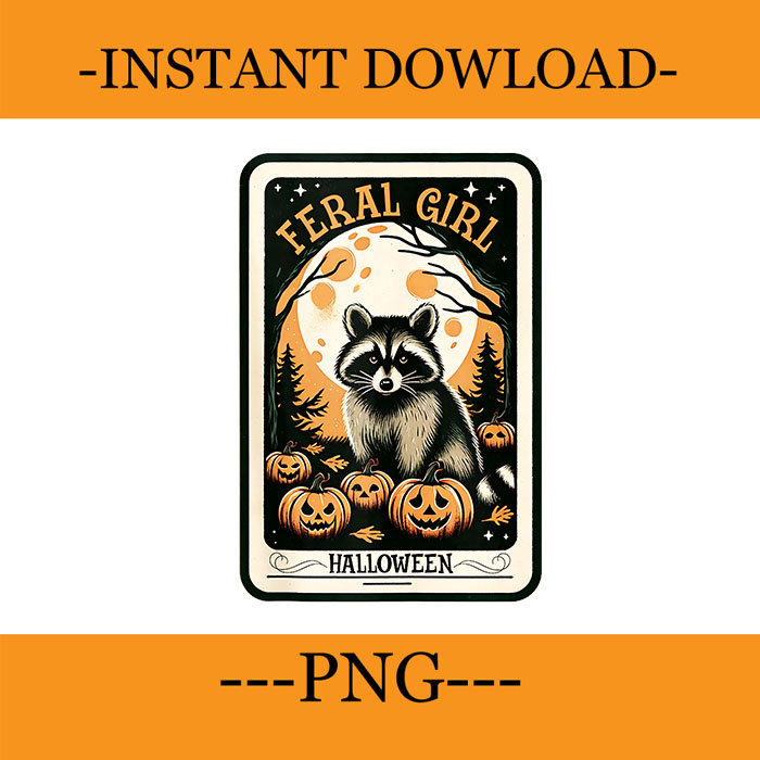 Feral Girl Halloween Raccoon Tarot PNG, Halloween Raccoon Tarot PNG