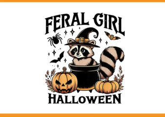 Feral Girl Halloween Raccoon PNG, Halloween Raccoon PNG