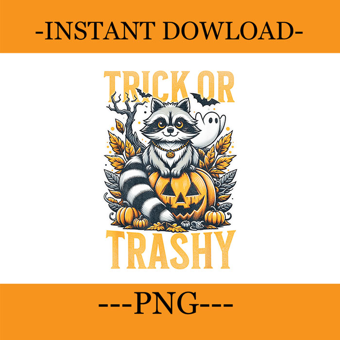 Trick Or Trashy Racoon Ghost Halloween PNG, Halloween Raccoon PNG, Raccoon Witch PNG