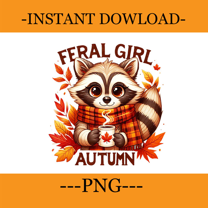 Feral Girl Autumn Raccoon PNG, Raccoon Autumn PNG, Racoon Halloween PNG