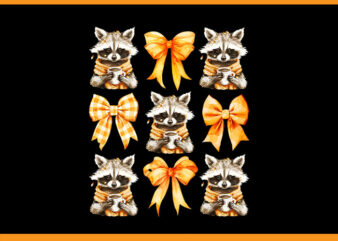 Coquette Bow Pumpkin Spice Raccoon Thanksgiving Autumn Fall PNG, Coquette Bow Racoon PNG