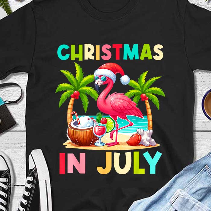 Christmas In July Flamingo Santa Beach Summer PNG