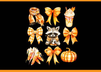 Coquette Bow Pumpkin Spice Raccoon Thanksgiving Autumn Fall PNG, Coquette Bow Racoon PNG