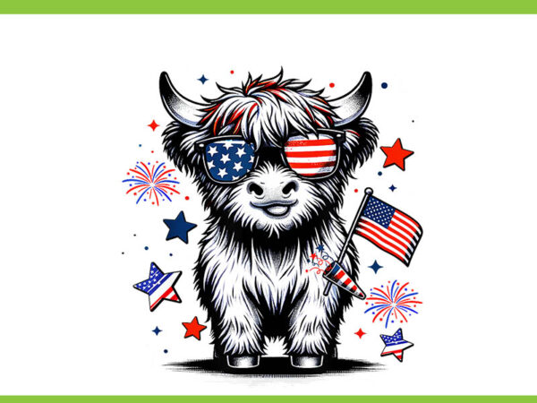 Cute highland cow 4th of july png, cow usa flag patriotic png t shirt vector file