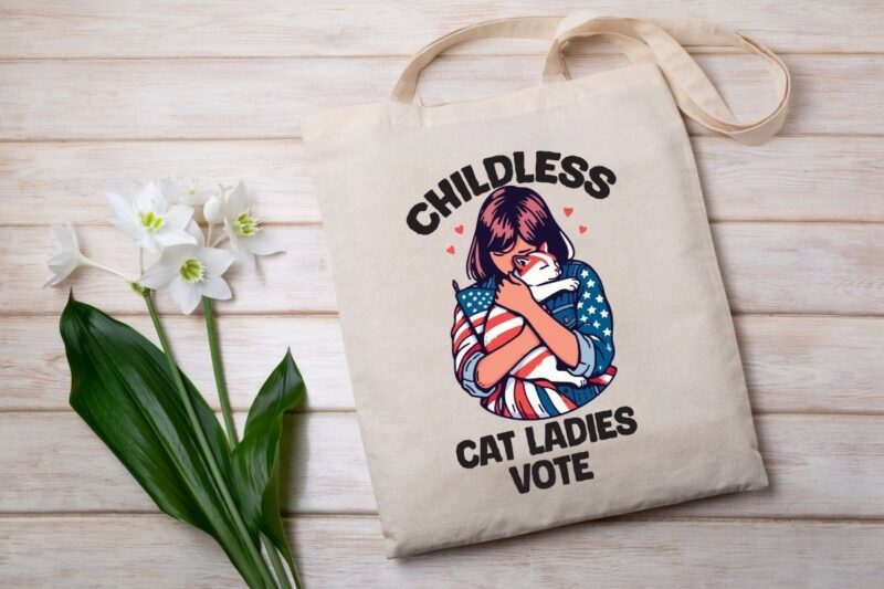 Funny Childless Cat Ladies Vote T-shirt design vector, funny cat lady art, cat girl usa flag vector, Funny Cat Childless Cat Ladies