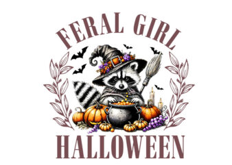 Feral Girl Halloween Raccoon PNG t shirt graphic design