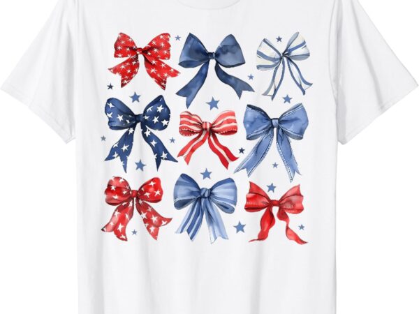 4th of july america patriotic bow ribbon t-shirt