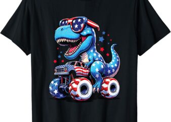 4th Of July T Rex Dino Trex Dinosaur Monster Truck Usa Flag T-Shirt