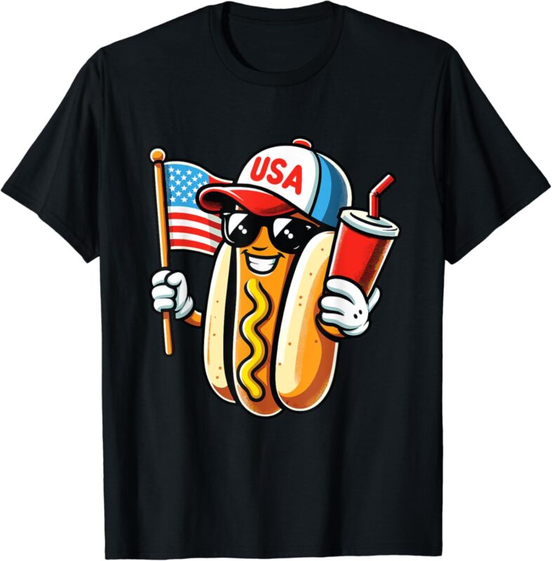 4th of july Hotdog USA Hotdog American Flag USA Patriotic T-Shirt