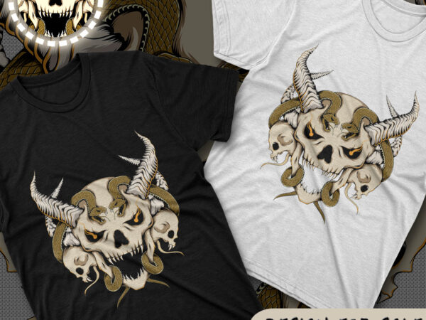 Skull and snakes tshirt design ( ai/eps/psd/dxf/pdf/svg/webp/jpg/png )