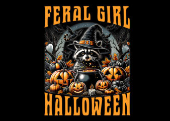 Feral Girl Halloween Raccoon PNG, Halloween Raccoon PNG t shirt graphic design