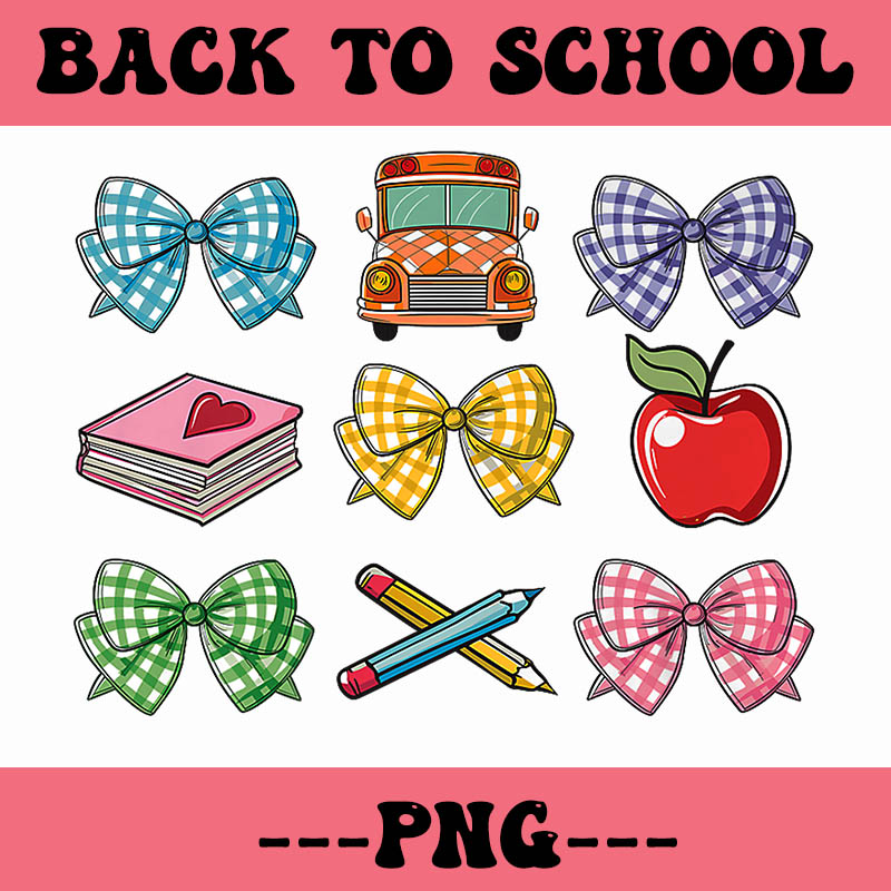 Back to School Gingham Coquette Bow First Day School PNG, Coquette Bow Back To School PNG