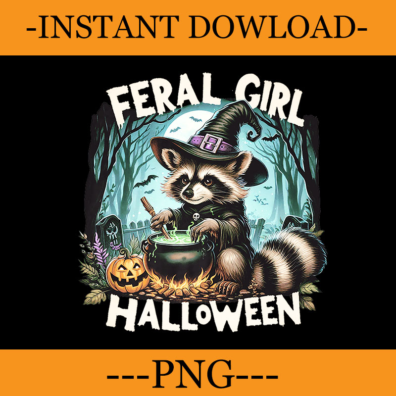 Feral Girl Halloween Raccoon PNG, Feral Girl Halloween Raccoon Witch Vibes PNG