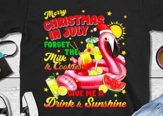 Merry Christmas In July Drink And Sunshine Flamingo PNG t shirt designs for sale