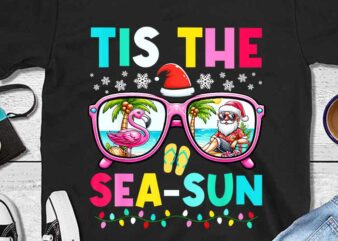 Tis The Sea Sun Christmas In July Santa Beach Summer PNG t shirt designs for sale