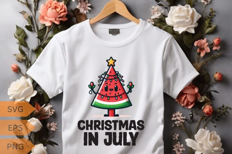 Christmas In July Watermelon Xmas Tree Summer T-Shirt design vector