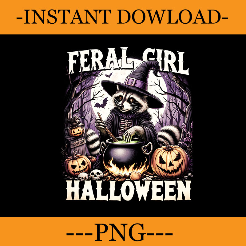 Bundle Racoon Fall Season PNG, Feral Girl Halloween Raccoon PNG, Feral Fall Autumn Raccoon PNG