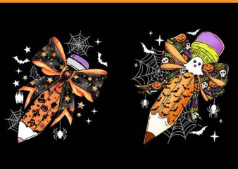 Coquette Bow Pencil Ghost Spooky Teacher Halloween PNG