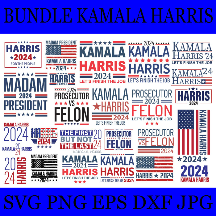 Bundle Kamala Harris 2024 SVG, Kamala Harris For President SVG, Harris Prosecutor Vs Felon 2024 SVG