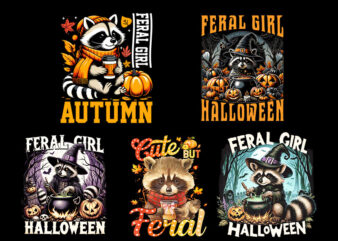 Bundle Racoon Fall Season PNG, Feral Girl Halloween Raccoon PNG, Feral Fall Autumn Raccoon PNG