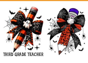 Coquette Bow Pencil Ghost Spooky Teacher Halloween PNG