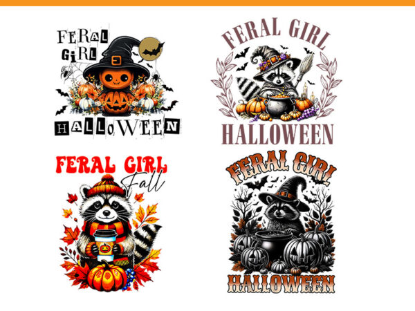 Bundle racoon fall season png, feral girl halloween raccoon png, feral fall autumn raccoon png t shirt template