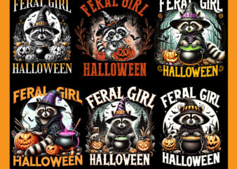 Bundle Racoon Fall Season PNG, Feral Girl Halloween Raccoon PNG, Feral Fall Autumn Raccoon PNG t shirt template